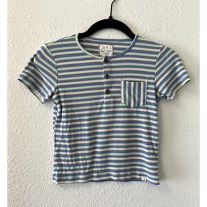 Me & Henry Kids Boys Henley Shirt Size 4/5 Year Blue Striped Short Sleeve Cute